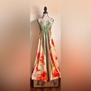 Floral Maxi Skirt in Green and Coral